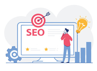 Change SEO ranking position. Search screen page with magnifier . Vector illustration flat design style. SEO, Search Engine Optimization, Top ranking Concept, Flat Vector
