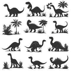 Dinosaur silhouettes in jungle