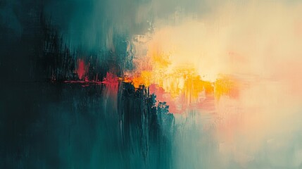 An abstract expressive painting showing colors and texture details on canvas