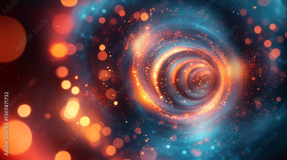 Wall mural abstract swirling tunnel of light with bokeh effects and particles