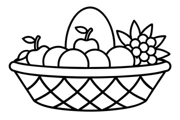 Fruit Basket Line Art Vector &ndash; Healthy Lifestyle Food Illustration

