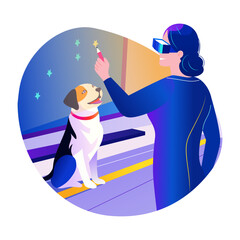 A flat style illustration of pet trainer using vr technology
