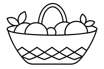 Fruit Basket Line Art Vector &ndash; Healthy Lifestyle Food Illustration

