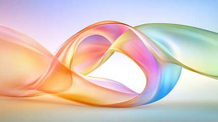 Naklejka premium Abstract pastel colored ribbons swirl and intertwine against a soft, bright background. The ribbons are translucent, creating a dreamy, ethereal effect. The image is smooth and uses soft lighting.