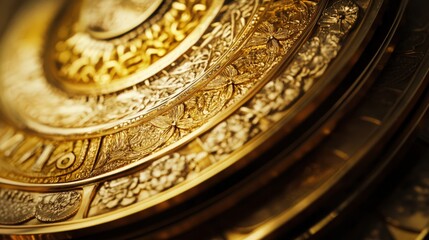 Elegant antique golden circles with intricate floral and line engravings