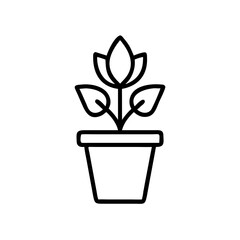 Plant icon in a pot, symbolizing growth and nature, black outline, modern design