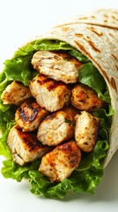 Delicious grilled chicken wrap with fresh lettuce in a warm tortilla served with vibrant flavors