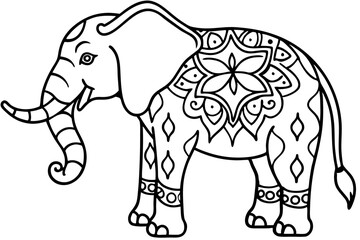 "Detailed Outline of an Elephant with Ornamental Patterns - Vector Illustration"

