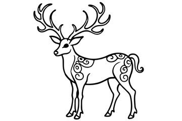 Deer with Ornamental Antler – Elegant Line Art Vector for Nature and Wildlife Designs

