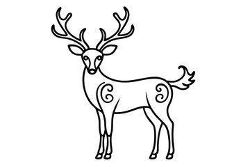 Deer with Ornamental Antler – Elegant Line Art Vector for Nature and Wildlife Designs

