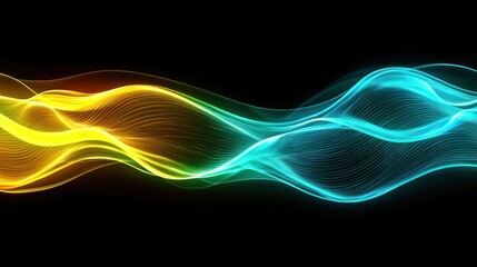 Abstract wavy lines with yellow and blue tones on black