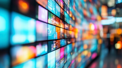 Digital Wall of Screens Showing Various Information