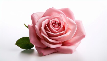 one pink rose flower on white background