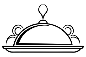 Elegant Line Art of Serving Tray – Hospitality Icon Vector

