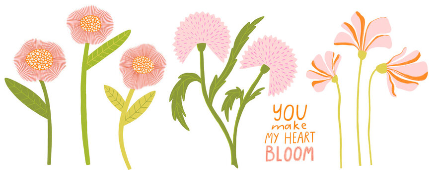 Set of hand drawn colorful flowers