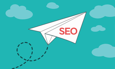 SEO paper plane flying up - getting results in search engine