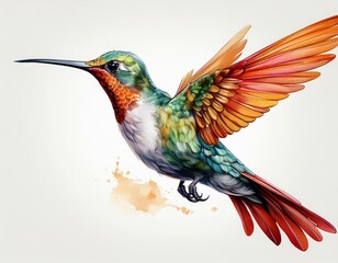 Obraz premium beautiful flying hummingbird on white background