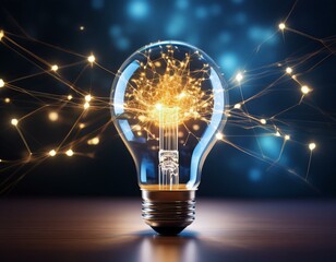 light bulb with glowing neural networks inside symbolizing the idea of innovative ideas and artificial intelligence technology