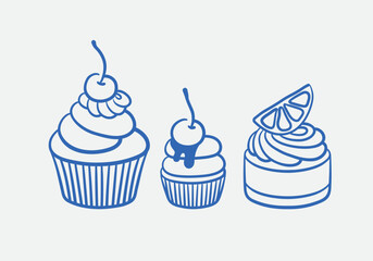 Hand-drawn cake Illustration. Line art, ink, minimalist style. Vector illustration. Party collection.