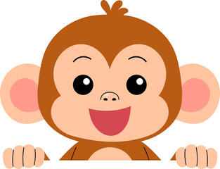 cheerful cute monkey cartoon character peeking over the edge illustration