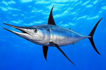 Naklejka premium A majestic swordfish slicing through the ocean with its long, sharp bill