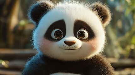 Obraz premium Cute cartoon panda portrait in jungle