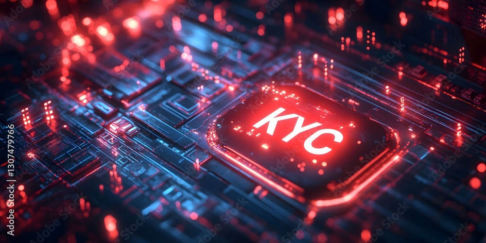 Poster digital lock concept with kyc text cybersecurity theme abstract technology background close-up view