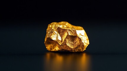 Raw gold extracted from a mine shown on a black background, close-up of a gold nugget