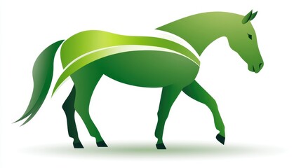 Obraz premium Majestic horse adorned with vibrant green leaves, a symbol of nature's harmony