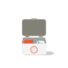 Open first aid kit with medical supplies