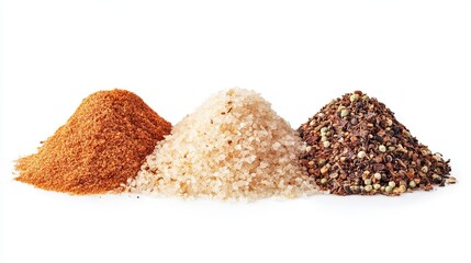 Top view from a bird's eye view of herbs and spices on a plain background used as ingredients for cooking