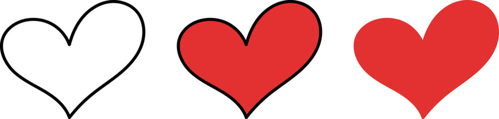 Heart or like icon. Valentines Day. Social network like red heart buttons. Perfect Love symbol. Live stream video chat like illustaration isolated on white background.