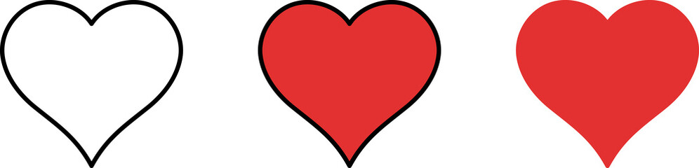 Heart or like icon. Valentines Day. Social network like red heart buttons. Perfect Love symbol. Live stream video chat like illustaration isolated on white background.
