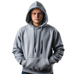 Man In Hoodie On Black Background With Hands In His Pocket.