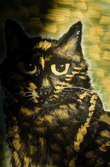 portrait of a cat in black and gold