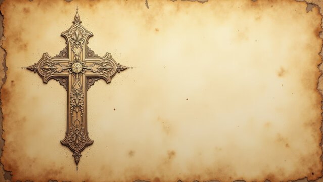 A parchment with a cross symbol, representing Christian faith or spirituality.