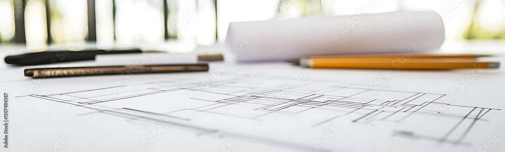 Leinwandbilder a close-up image depicting an architect's workspace featuring design tools and detailed elements.