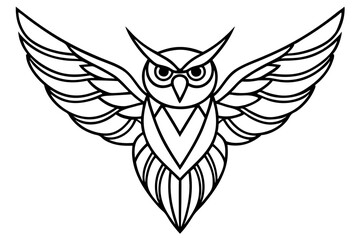 Owl with Symmetrical Wings – Modern Line Art Vector for Wildlife and Nature Designs

