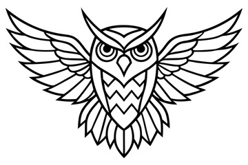 Owl with Symmetrical Wings – Modern Line Art Vector for Wildlife and Nature Designs

