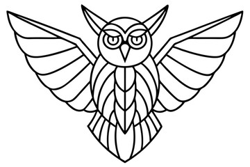 Owl with Symmetrical Wings – Modern Line Art Vector for Wildlife and Nature Designs

