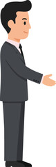Obraz premium Professional businessman in a grey suit extending his hand for a handshake in a minimal design style vector illustration