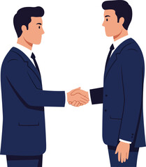 Fototapeta premium Two business professionals in suits shaking hands in a friendly manner, minimal design style, showcasing cooperation and agreement, vector illustration
