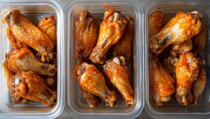 Prepped Buffalo Chicken Wings in Containers