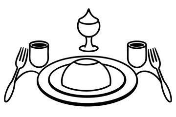 "Stylized Line Art of a Dining Set with Plates and Forks - SVG Vector Illustration"

