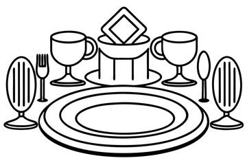 "Stylized Line Art of a Dining Set with Plates and Forks - SVG Vector Illustration"

