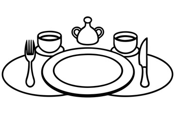 "Stylized Line Art of a Dining Set with Plates and Forks - SVG Vector Illustration"

