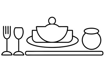 "Stylized Line Art of a Dining Set with Plates and Forks - SVG Vector Illustration"

