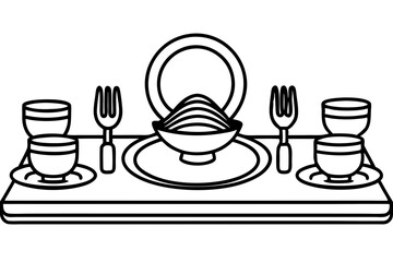 "Stylized Line Art of a Dining Set with Plates and Forks - SVG Vector Illustration"

