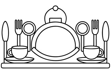 "Stylized Line Art of a Dining Set with Plates and Forks - SVG Vector Illustration"

