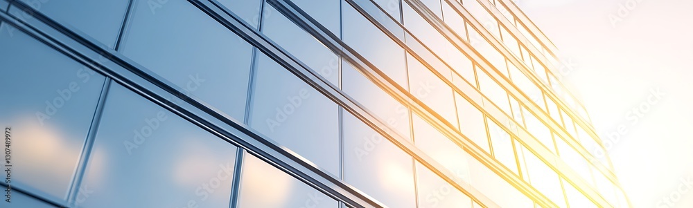 Aufkleber close-up image of modern steel and glass architecture showcasing intricate design elements.